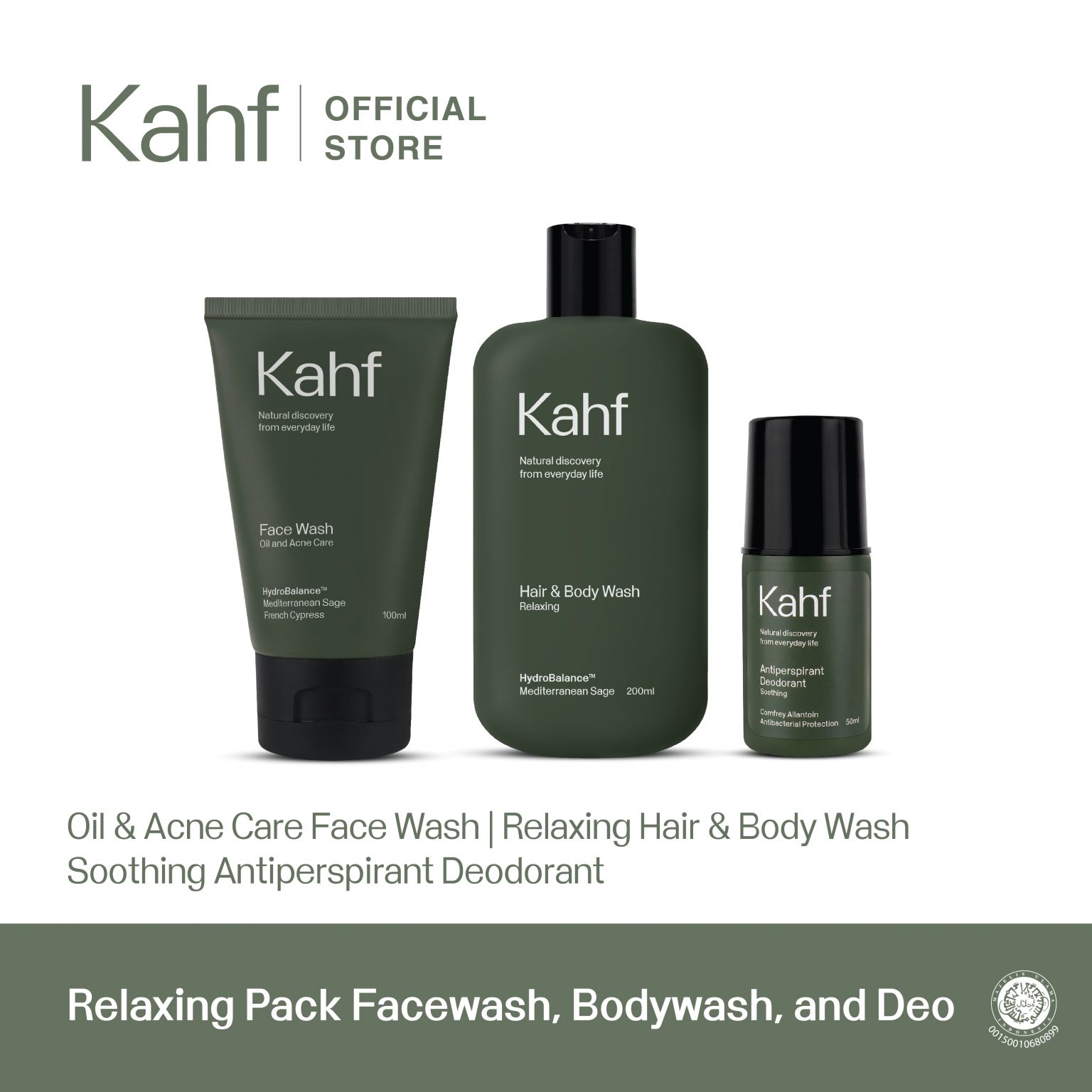 Relaxing Pack Facewash, Body Wash, and Deo - Kahf - Perawatan Diri